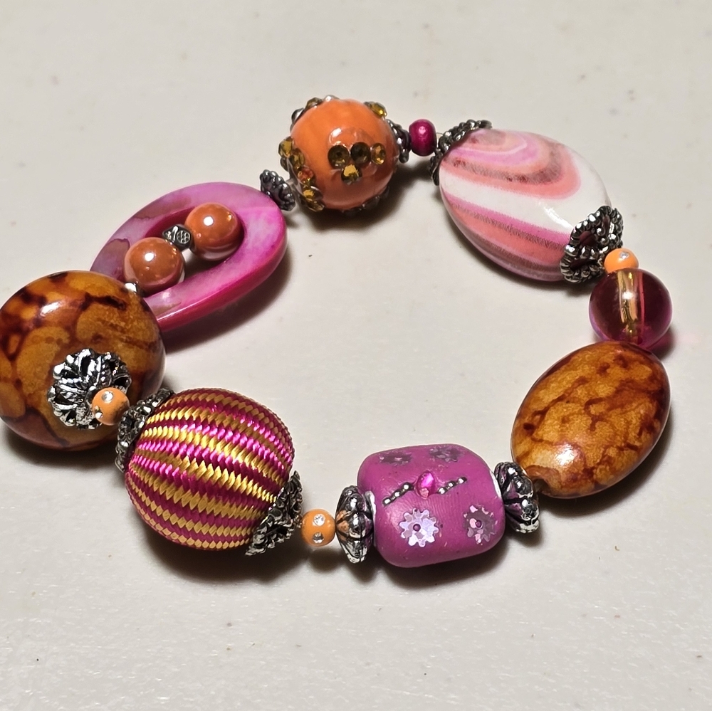 Crazy Handmade Beaded Pinkish Bracelet Lot 4